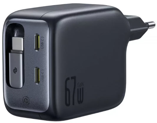 Baseus EnerCore CJ11 USB-C-verkkolaturi kaapelilla, 67W, 3.35A, 2 x USB-C, Musta E0121E00