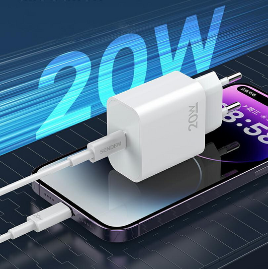 Verkkolaturi USB-C-kaapelilla Sendem OG73, 20W, 3A, 1 x USB-C, Valkoinen