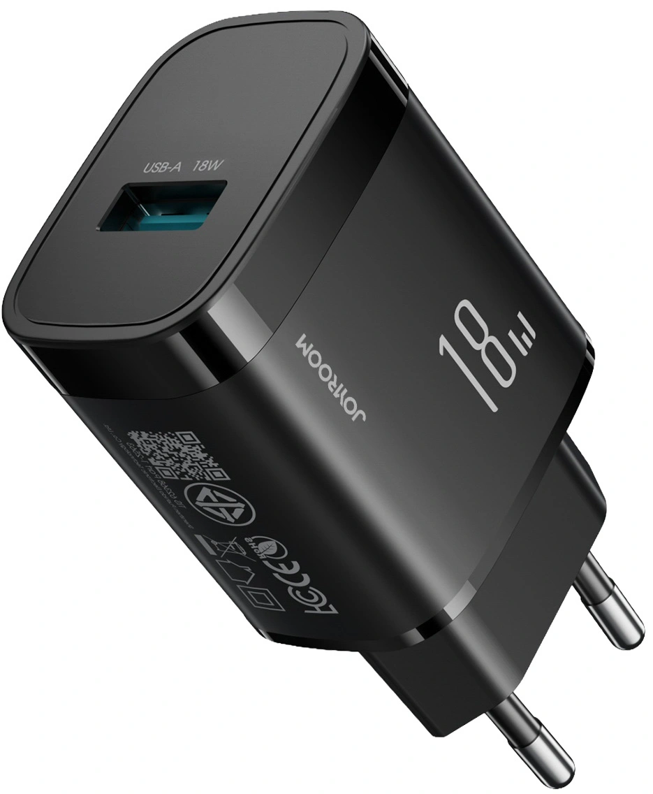 Verkkolaturi USB-C-kaapelilla Joyroom JR-TF4, 18W, 3A, 1 x USB-A, Musta