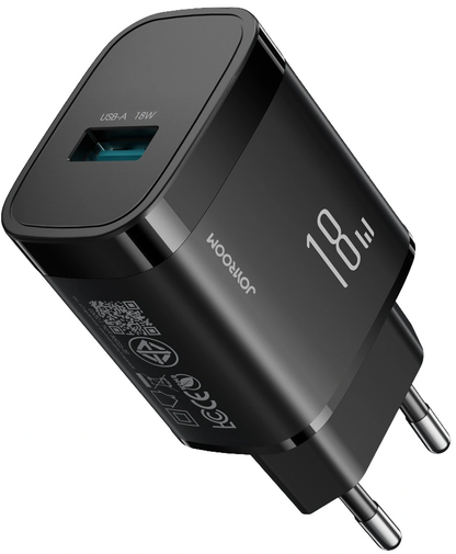 Verkkolaturi USB-C-kaapelilla Joyroom JR-TF4, 18W, 3A, 1 x USB-A, Musta