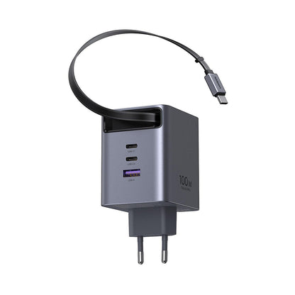 Verkkolaturi USB-C-kaapelilla UGREEN X616 (65828), 100W, 5A, 1 x USB-A - 3 x USB-C, Harmaa