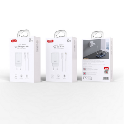 Verkkolaturi USB-C-kaapelilla XO Design CE25, 25W, 3A, 1 x USB-C, Valkoinen