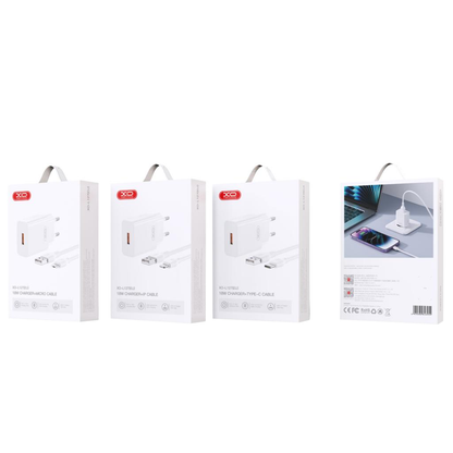 Verkkolaturi USB-C-kaapelilla XO Design L127, 18W, 3A, 1 x USB-A, Valkoinen