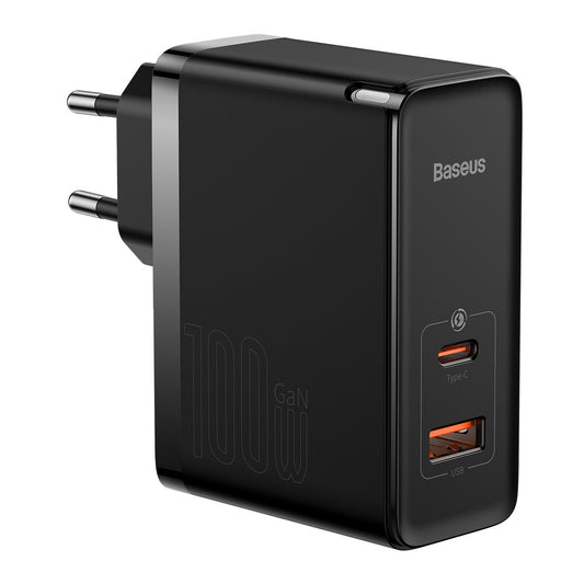 Verkkolaturi USB-C-kaapelilla Baseus GaN5 Pro, 100W, 3A, 1 x USB-A - 1 x USB-C, Musta CCGP090201