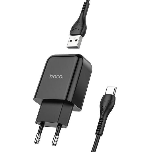 Verkkolaturi USB-C-kaapelilla HOCO N2, 10W, 2A, 1 x USB-A, Musta