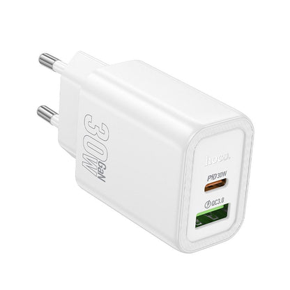 HOCO N63 Network Charger, 30W, 3A, 1 x USB-A - 1 x USB-C, White