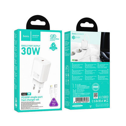 Verkkolaturi Lightning-kaapelilla HOCO N62, 30W, 3A, 1 x USB-C, Valkoinen