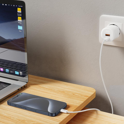 Verkkolaturi Lightning-kaapelilla XO Design L151, 30W, 3A, 1 x USB-A - 1 x USB-C, Valkoinen