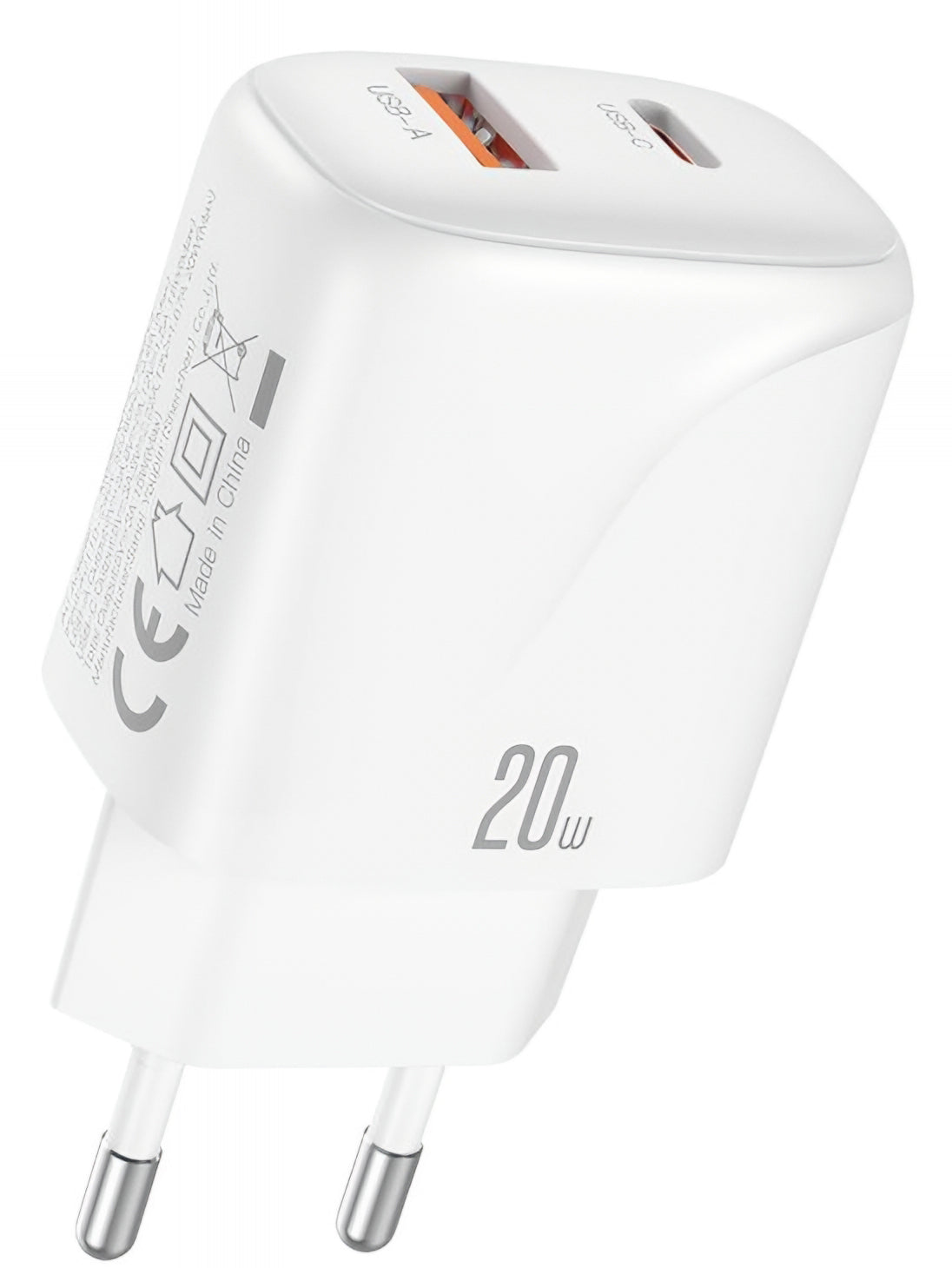 Verkkolaturi USB-C-kaapelilla XO Design L158, 20W, 3A, 1 x USB-A - 1 x USB-C, Valkoinen