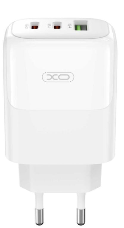 Verkkolaturi USB-C-kaapelilla XO Design L139, 65W, 4.5A, 1 x USB-A - 2 x USB-C, Valkoinen