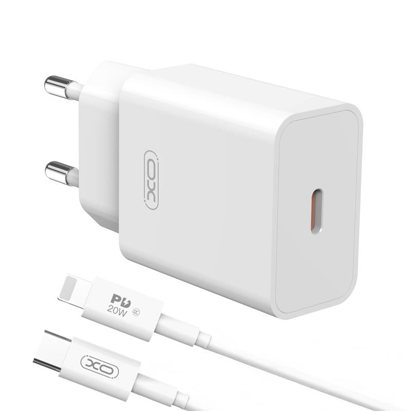 Verkkolaturi Lightning-kaapelilla XO Design L126, 20W, 3A, 1 x USB-C, Valkoinen