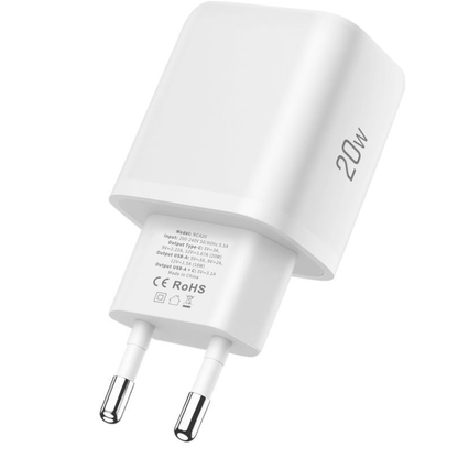 Verkkolaturi USB-C-kaapelilla Tech-Protect NCA20, 20W, 3A, 1 x USB-A - 1 x USB-C, Valkoinen