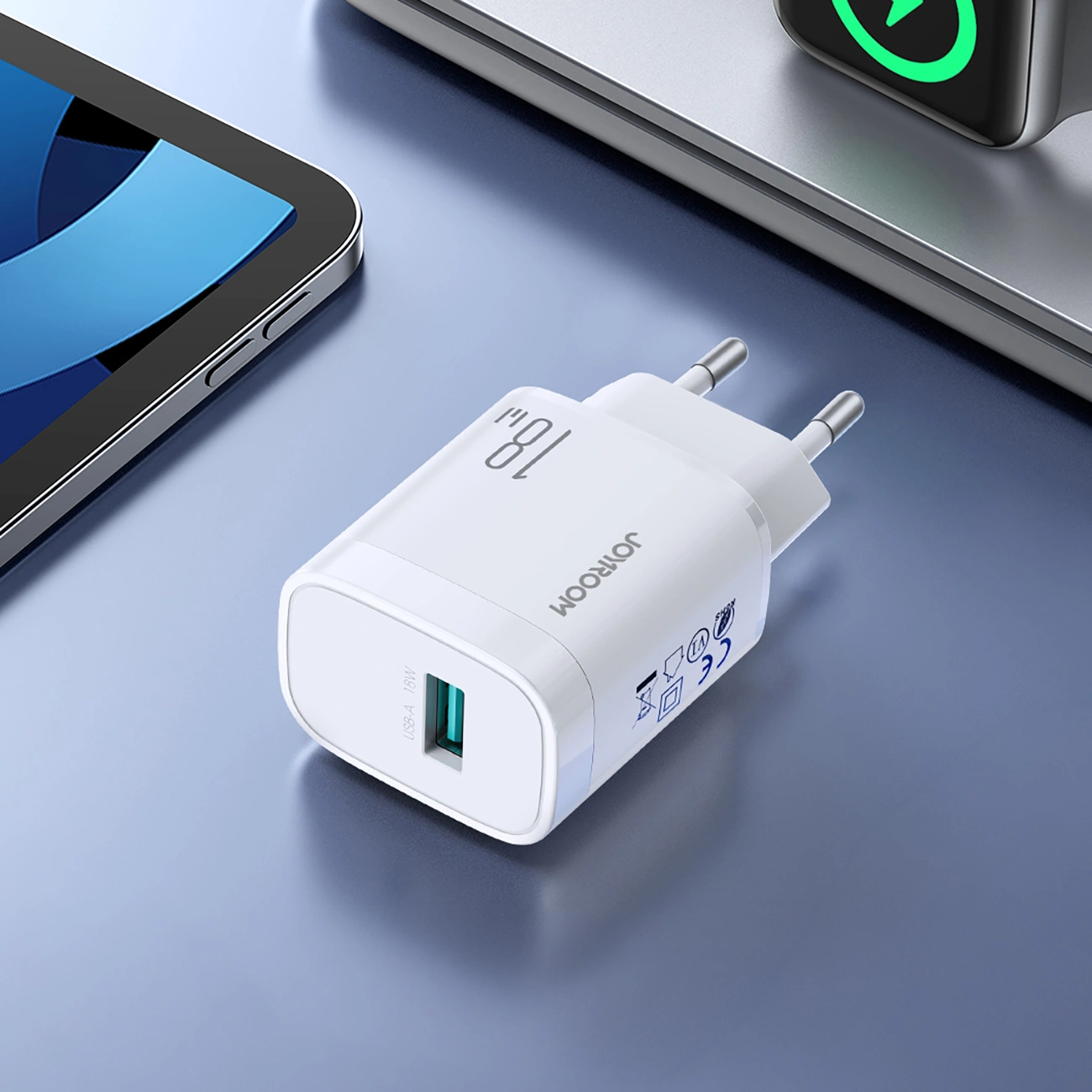 Verkkolaturi USB-C-kaapelilla Joyroom JR-TF4, 18W, 3A, 1 x USB-A, Valkoinen