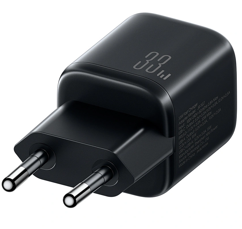 Verkkolaturi USB-C-kaapelilla Joyroom JR-TG7, 33W, 3A, 1 x USB-A - 1 x USB-C, Musta