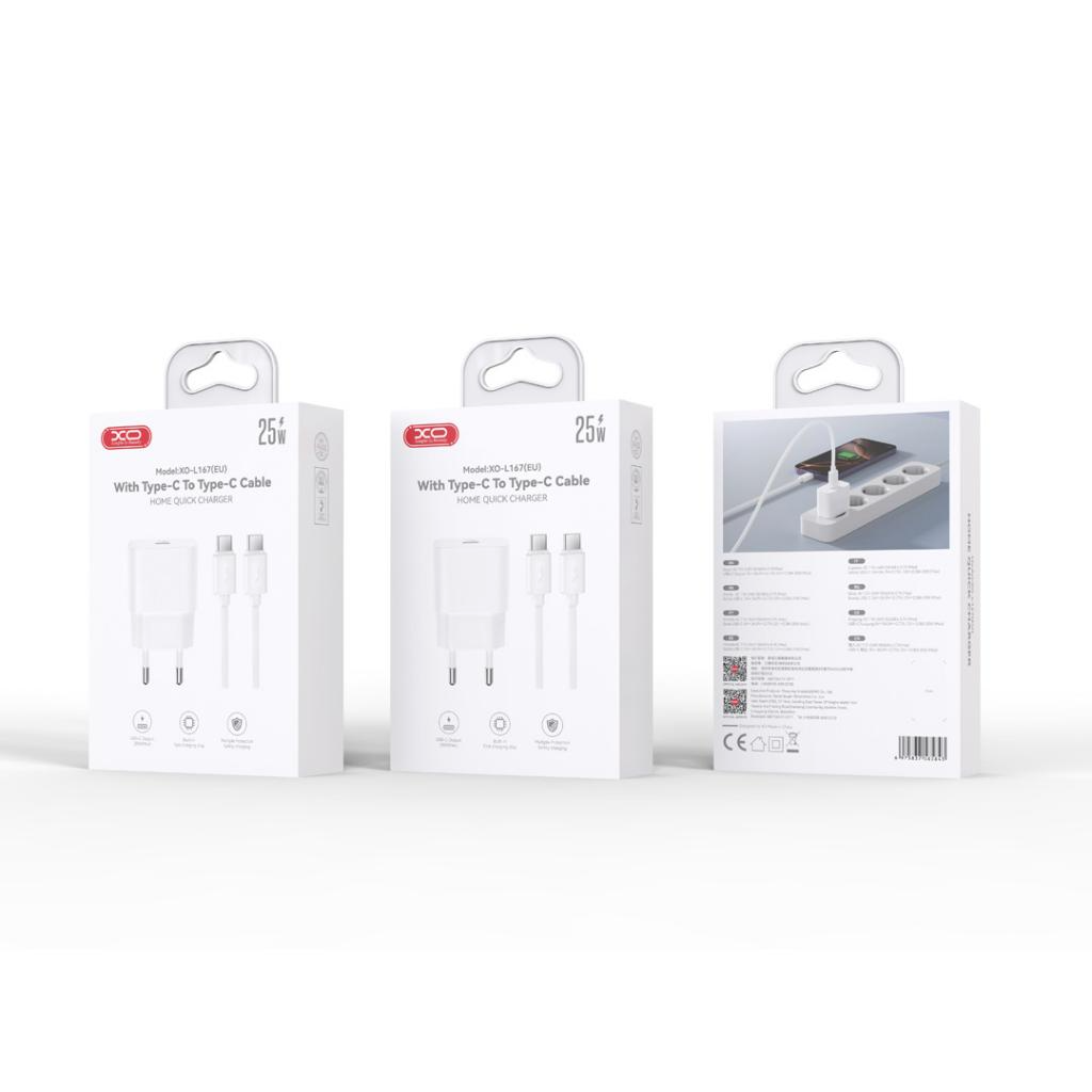 Verkkolaturi USB-C-kaapelilla XO Design L167, 25W, 3A, 1 x USB-C, Valkoinen