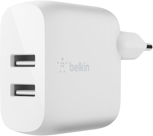 Verkkolaturi USB-C-kaapelilla Belkin BoostCharge Dual, 24W, 2,4A, 2 x USB-A, Valkoinen WCE001vf1MWH