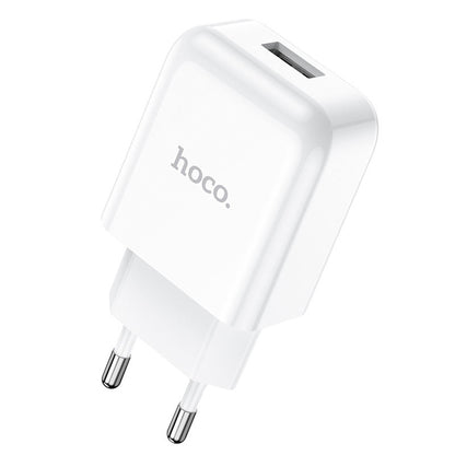 HOCO N2 Lightning-kaapelilla varustettu verkkolaturi, 10W, 2A, 1 x USB-A, Valkoinen