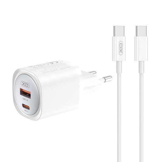 Verkkolaturi USB-C-kaapelilla XO Design CE21, 30W, 3A, 1 x USB-A - 1 x USB-C, Valkoinen