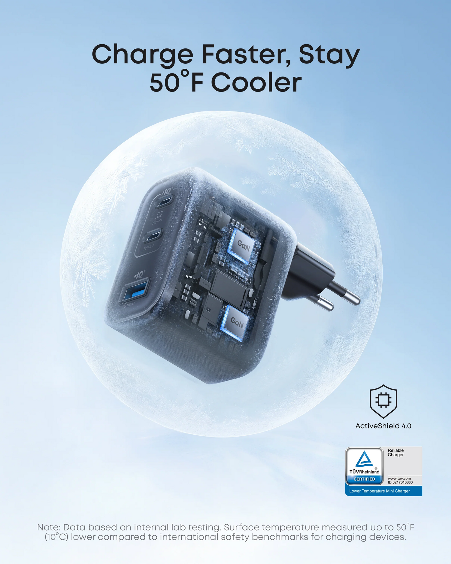 Anker Nano USB-C-verkkolaturi kaapelilla, 70W, 3.5A, 1 x USB-A - 2 x USB-C, Harmaa B121A311