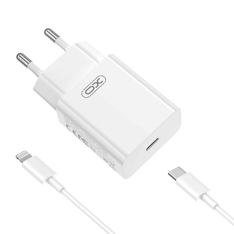 Verkkolaturi Lightning-kaapelilla XO Design L126, 20W, 3A, 1 x USB-C, Valkoinen