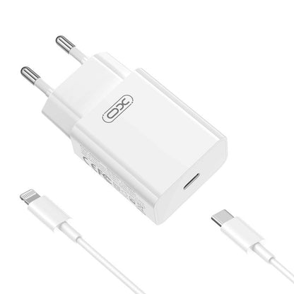 Verkkolaturi Lightning-kaapelilla XO Design L126, 20W, 3A, 1 x USB-C, Valkoinen