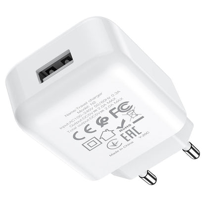 HOCO N2 Lightning-kaapelilla varustettu verkkolaturi, 10W, 2A, 1 x USB-A, Valkoinen