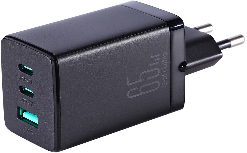 Verkkolaturi USB-C-kaapelilla Joyroom TCG01, 65W, 3.25A, 1 x USB-A - 2 x USB-C, Musta