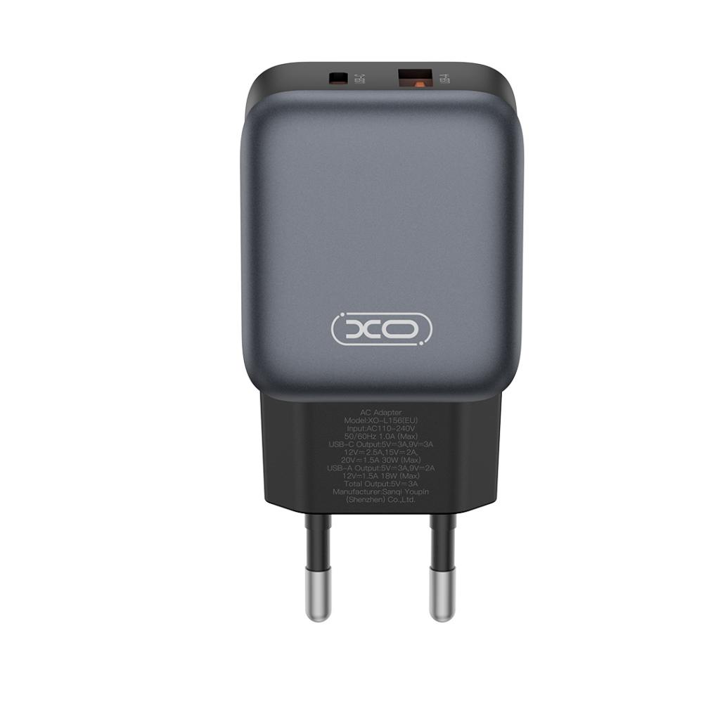 Verkkolaturi USB-C-kaapelilla XO Design L156, 30W, 3A, 1 x USB-A - 1 x USB-C, Musta