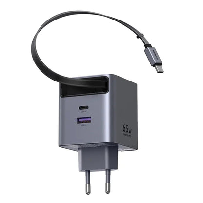 UGREEN X615 USB-C-kaapelilla varustettu verkkolaturi, 65W, 3A, 1 x USB-A - 1 x USB-C, Harmaa