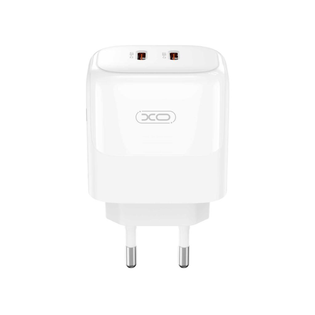 Verkkolaturi Lightning-kaapelilla XO Design L140, 35W, 3A, 2 x USB-C, Valkoinen
