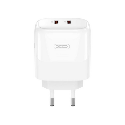 Verkkolaturi Lightning-kaapelilla XO Design L140, 35W, 3A, 2 x USB-C, Valkoinen