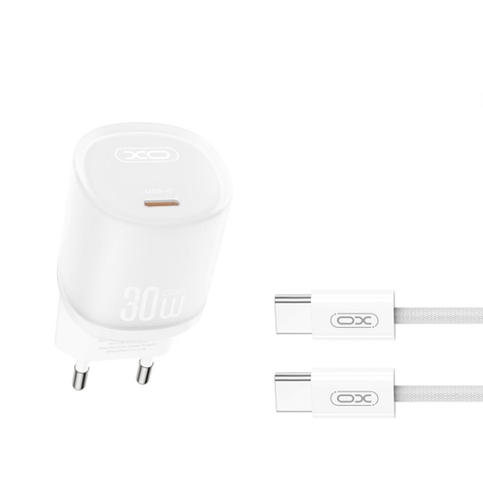 Verkkolaturi USB-C-kaapelilla XO Design L150, 30W, 3A, 1 x USB-C, Valkoinen