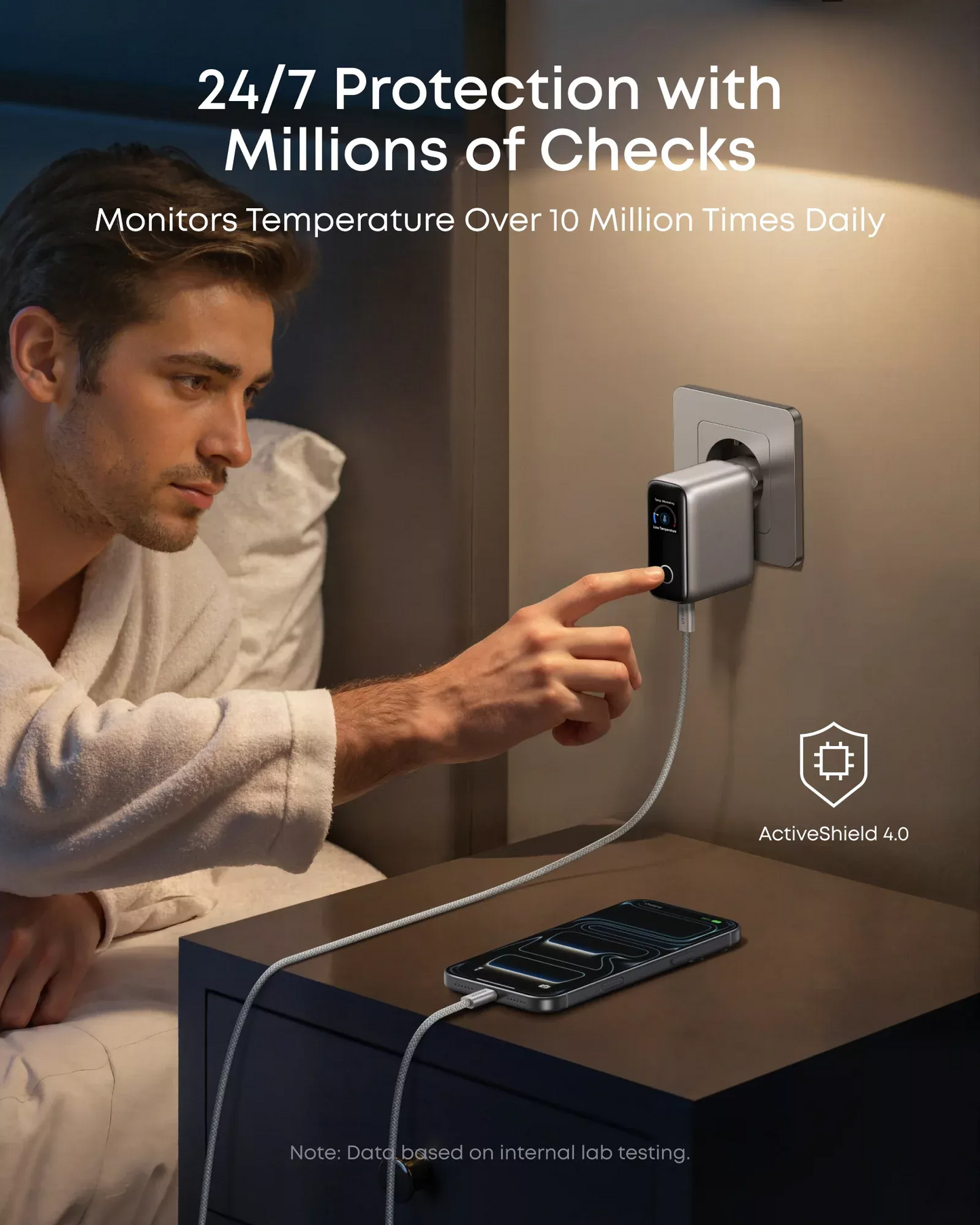 Anker Smart Display USB-C -verkkolaturi kaapelilla, 100W, 5A, 1 x USB-A - 2 x USB-C, Hopea B121BG41