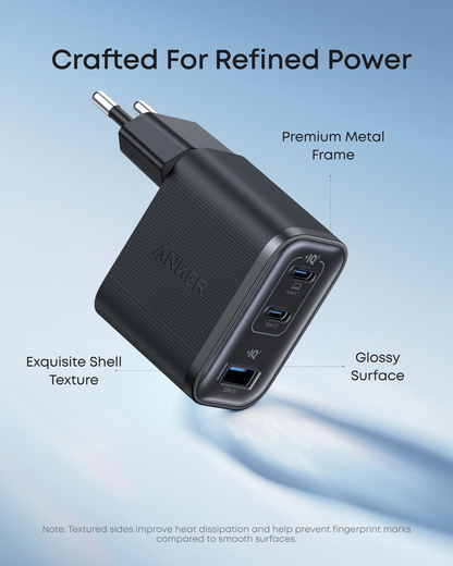 Anker Nano USB-C-verkkolaturi kaapelilla, 70W, 3.5A, 1 x USB-A - 2 x USB-C, Harmaa B121A311