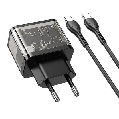 Verkkolaturi USB-C-kaapelilla HOCO N34, 20W, 3A, 1 x USB-A - 1 x USB-C, Läpinäkyvä