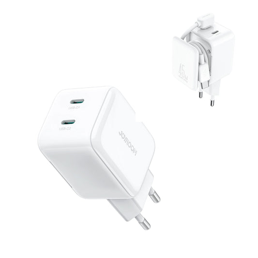 Verkkolaturi USB-C-kaapelilla Joyroom JR-TCL05, 45W, 3A, 2 x USB-C, Valkoinen