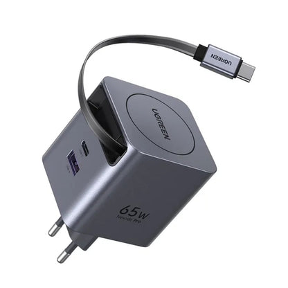 UGREEN X615 USB-C-kaapelilla varustettu verkkolaturi, 65W, 3A, 1 x USB-A - 1 x USB-C, Harmaa