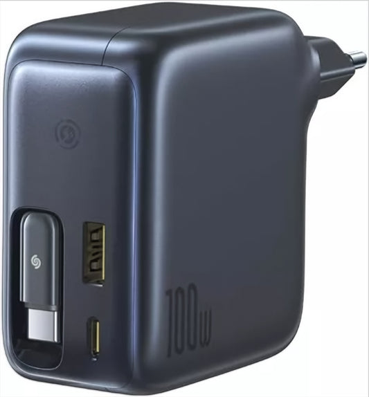 Baseus EnerCore CJ11 USB-C-verkkolaturi kaapelilla, 100W, 1 x USB-A - 2 x USB-C, Musta E0120M00