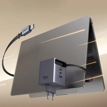 Verkkolaturi USB-C-kaapelilla UGREEN X616 (65828), 100W, 5A, 1 x USB-A - 3 x USB-C, Harmaa