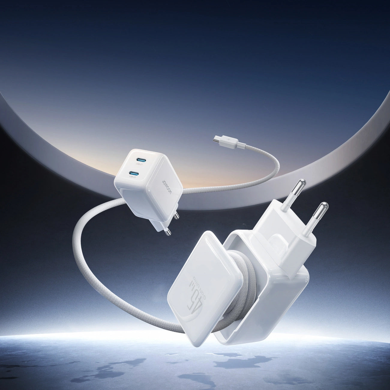 Verkkolaturi USB-C-kaapelilla Joyroom JR-TCL05, 45W, 3A, 2 x USB-C, Valkoinen