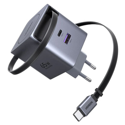 UGREEN X615 USB-C-kaapelilla varustettu verkkolaturi, 65W, 3A, 1 x USB-A - 1 x USB-C, Harmaa