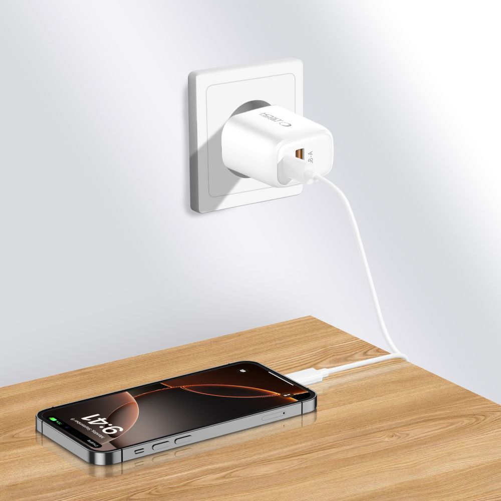 Verkkolaturi USB-C-kaapelilla Tech-Protect NCA20, 20W, 3A, 1 x USB-A - 1 x USB-C, Valkoinen