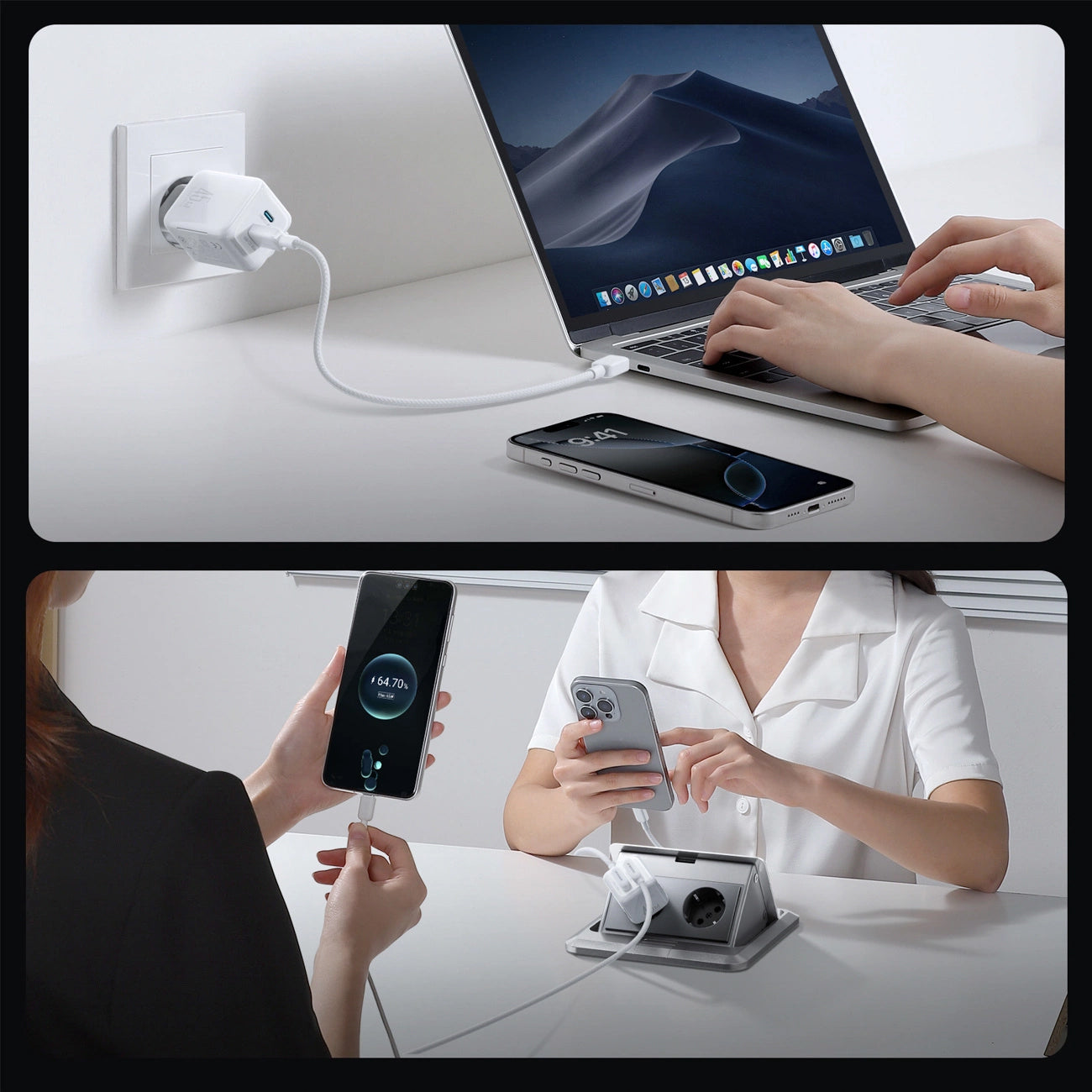 Verkkolaturi USB-C-kaapelilla Joyroom JR-TCL05, 45W, 3A, 2 x USB-C, Valkoinen