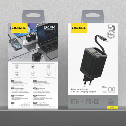 Network Charger with USB-C Cable Dudao A67EU, 67W, 3.35A, 1 x USB-A - 1 x USB-C, Black