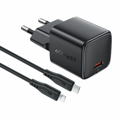 Verkkolaturi Lightning-kaapelilla Acefast A118, 30W, 3A, 1 x USB-C, Musta