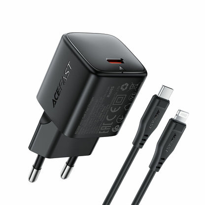 Verkkolaturi Lightning-kaapelilla Acefast A118, 30W, 3A, 1 x USB-C, Musta
