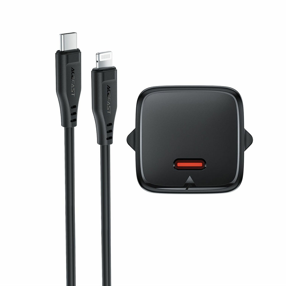 Verkkolaturi Lightning-kaapelilla Acefast A118, 30W, 3A, 1 x USB-C, Musta