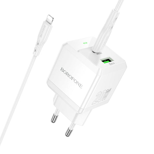 Verkkolaturi Lightning-kaapelilla Borofone BN19 Intenso, 20W, 3A, 1 x USB-A - 1 x USB-C, Valkoinen