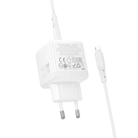 Verkkolaturi Lightning-kaapelilla Borofone BN19 Intenso, 20W, 3A, 1 x USB-A - 1 x USB-C, Valkoinen