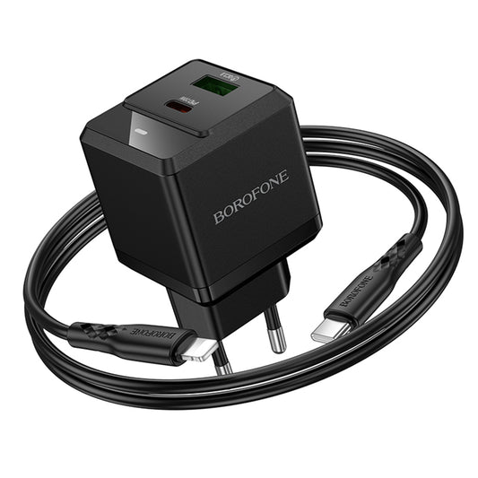 Verkkolaturi Lightning-kaapelilla Borofone BN19 Intenso, 20W, 3A, 1 x USB-A - 1 x USB-C, Musta
